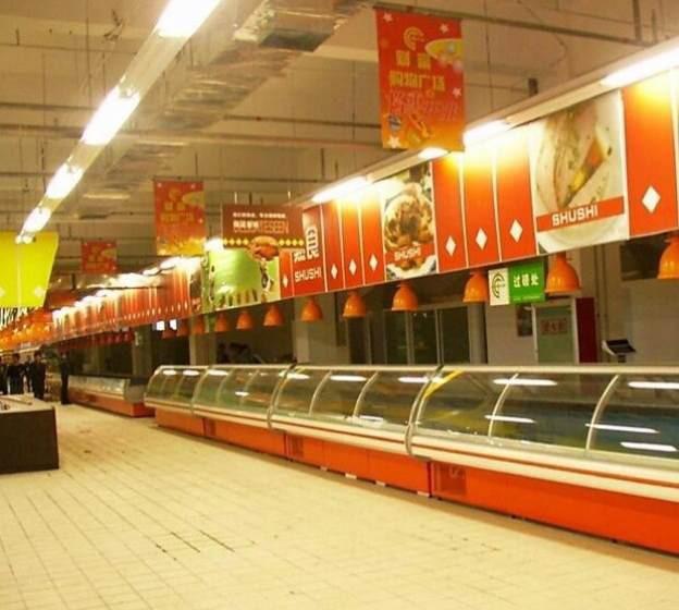 Réfrigérateur d'un seul bloc d'affichage de nourriture d'épicerie, compteur d'arrière de compteur d'affichage de viande