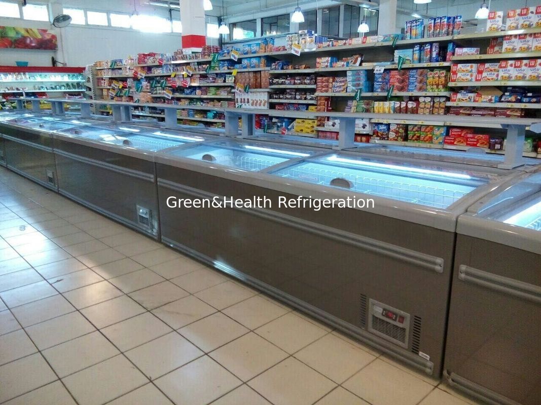 8 pieds grand supermarché île affichage vitrée porte coulissante congélateur pour le stockage de poulet