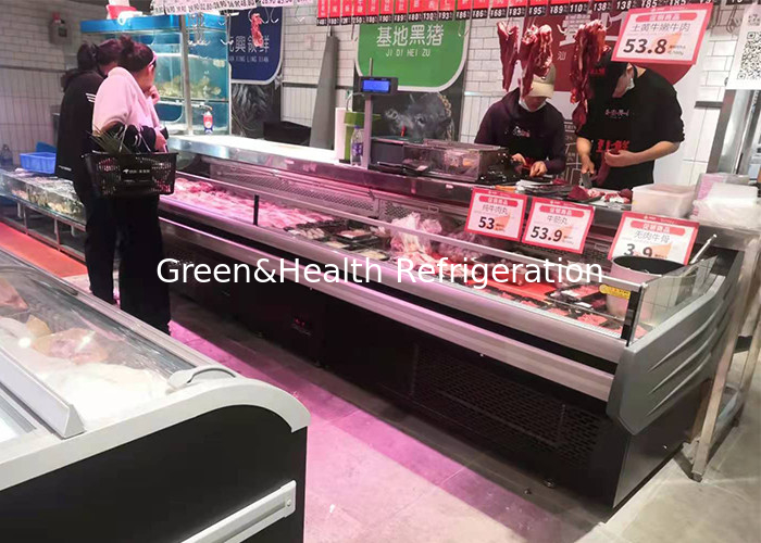 Réfrigérateur hypermarché Compteur de type ouvert 2.5M Display de viande fraîche congélateur