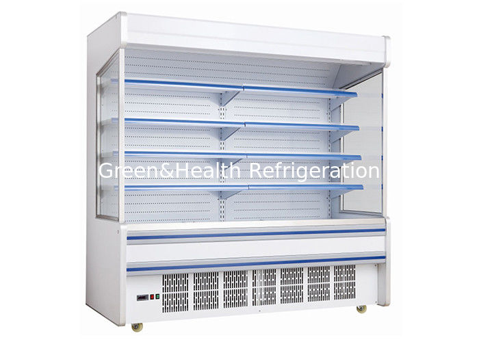 Chiller ouvert à plusieurs étages en acier inoxydable avec rideau de nuit économe en énergie et dégivrage intelligent automatique pour les supermarchés