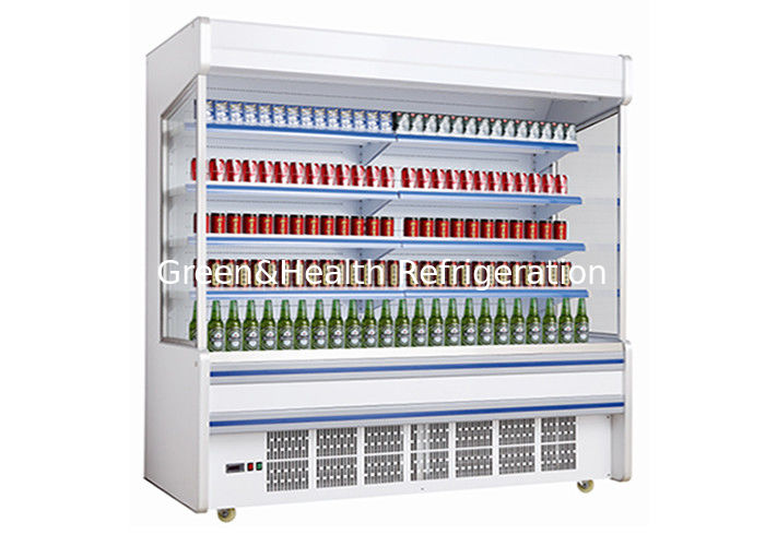 Chiller ouvert à plusieurs étages en acier inoxydable avec rideau de nuit économe en énergie et dégivrage intelligent automatique pour les supermarchés