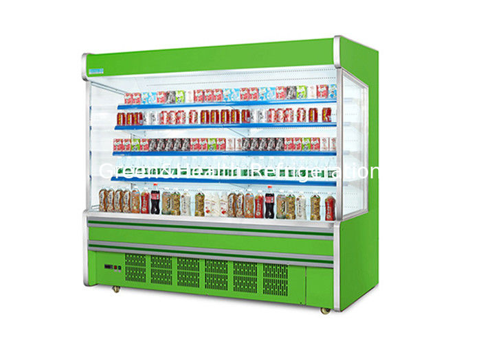 Chiller ouvert à plusieurs étages en acier inoxydable avec rideau de nuit économe en énergie et dégivrage intelligent automatique pour les supermarchés