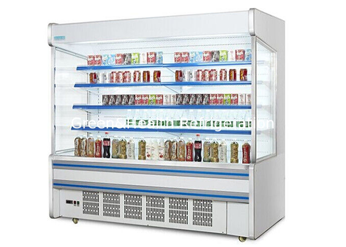 Chiller ouvert à plusieurs étages en acier inoxydable avec rideau de nuit économe en énergie et dégivrage intelligent automatique pour les supermarchés