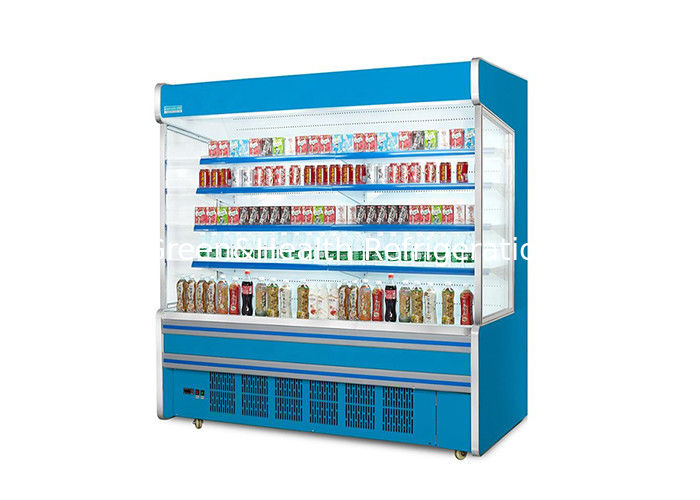 Chiller ouvert à plusieurs étages en acier inoxydable avec rideau de nuit économe en énergie et dégivrage intelligent automatique pour les supermarchés