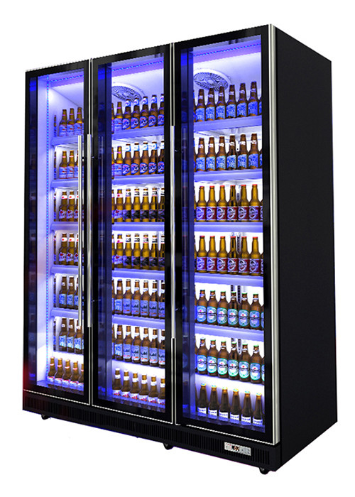 Ventilateur de refroidissement Commercial Display Chiller Portes en verre multiples Éblouissantes Noir Display Drinks réfrigérateur
