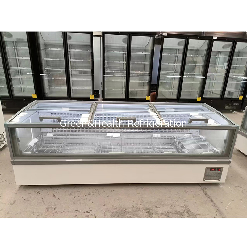 Grand écran vitré Supermarché glacière avec aluminium en relief interne
