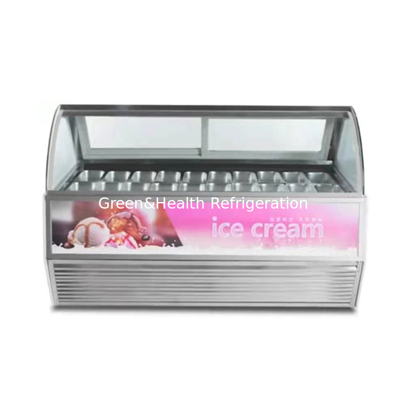 Vitrine de glace en acier inoxydable avec quantité de poêle personnalisée et porte coulissante