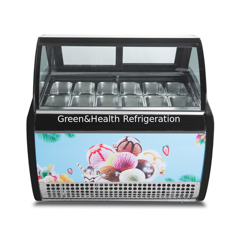 Vitrine de glace en acier inoxydable avec quantité de poêle personnalisée et porte coulissante