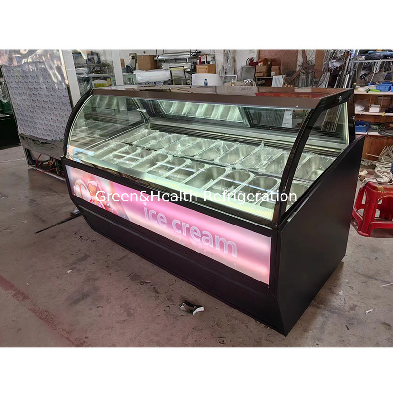 Vitrine de glace en acier inoxydable avec quantité de poêle personnalisée et porte coulissante