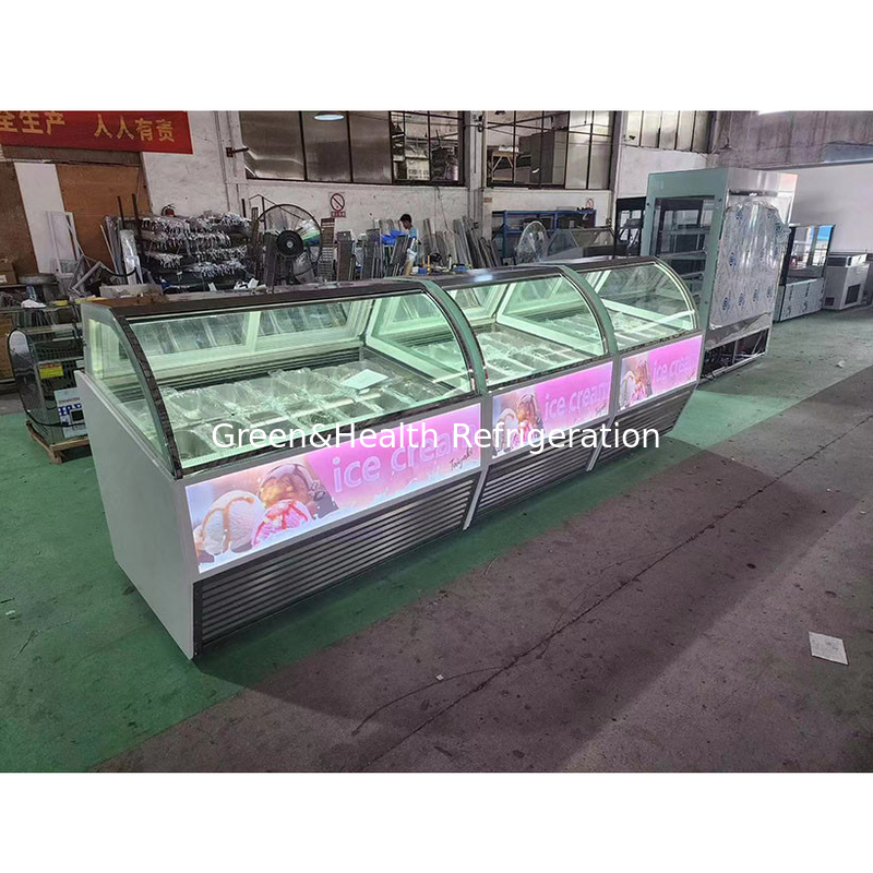 Vitrine de glace en acier inoxydable avec quantité de poêle personnalisée et porte coulissante