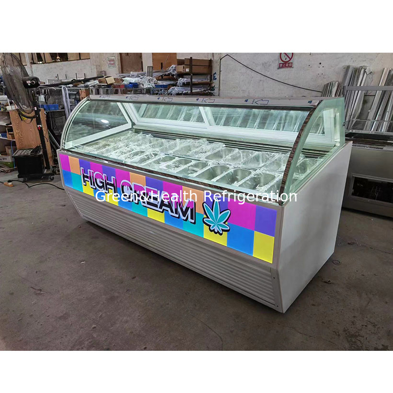 Vitrine de glace en acier inoxydable avec quantité de poêle personnalisée et porte coulissante