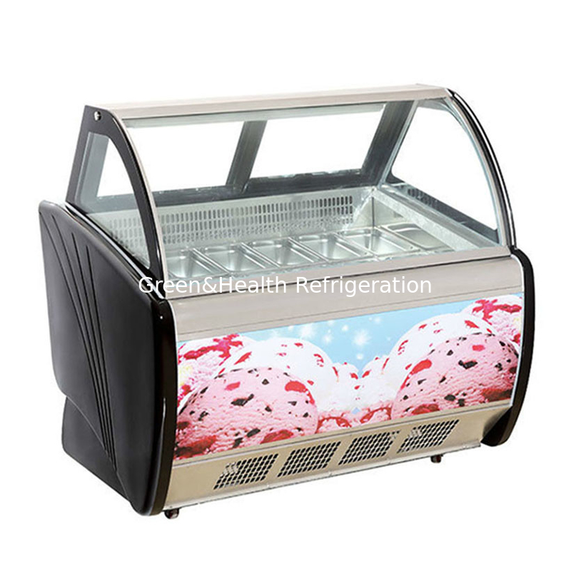 Vitrine de glace en acier inoxydable avec quantité de poêle personnalisée et porte coulissante