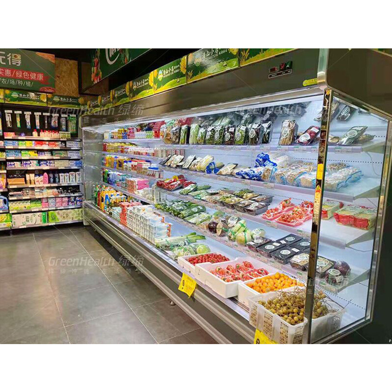 Un refroidisseur à écran ouvert à LED avec 4 étagères et 5 espaces d'affichage à 2-8.C