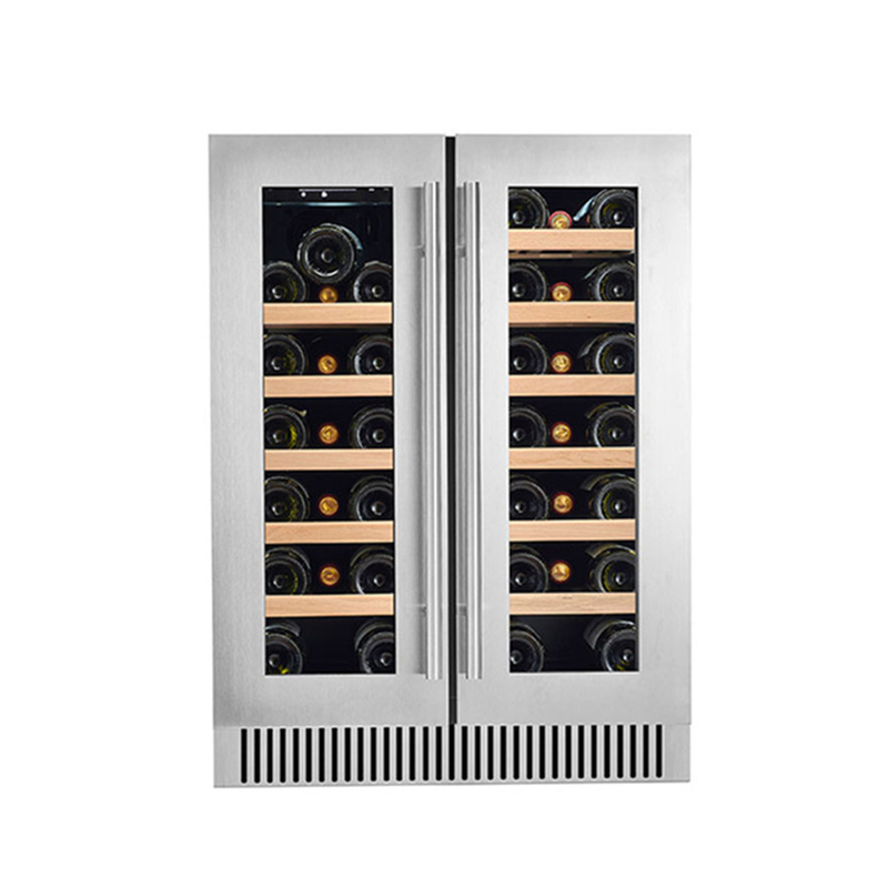 Refroidisseur de vin électrique à 60 bouteilles noir avec portes en verre et étagères en bois