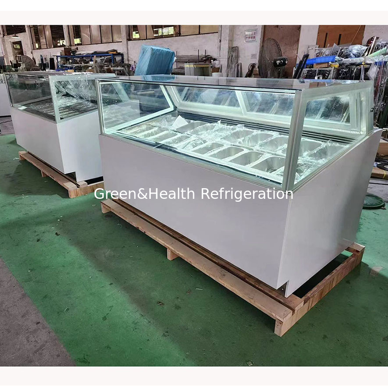 Boutique de crème glacée écran de crème glacée congélateur congélateur avec verre incurvé