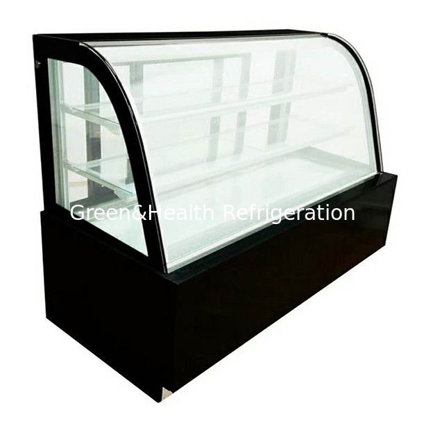 congélateur à écran de gâteau en acier inoxydable en verre incurvé avec plusieurs étagères pour un usage commercial