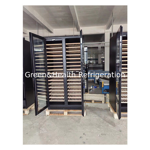 Refroidisseur de vin à double zone de température avec étagère en bois de hêtre et capacité de 316 bouteilles à usage commercial