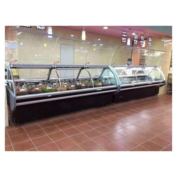 Unité inférieure verre transparent courbé réfrigérateur et congélateur de nourriture cuite congélateur de nourriture cuite
