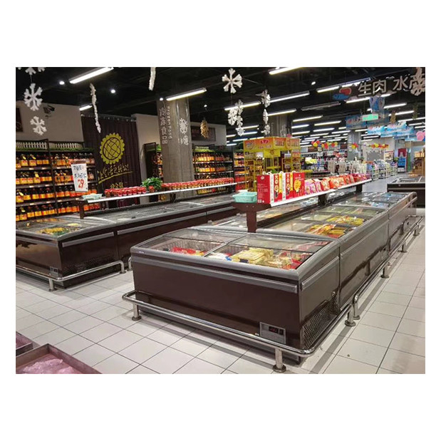 Dernière porte coulissante à basse température boulettes de viande congelées stockage alimentaire affichage île armoire congélateur