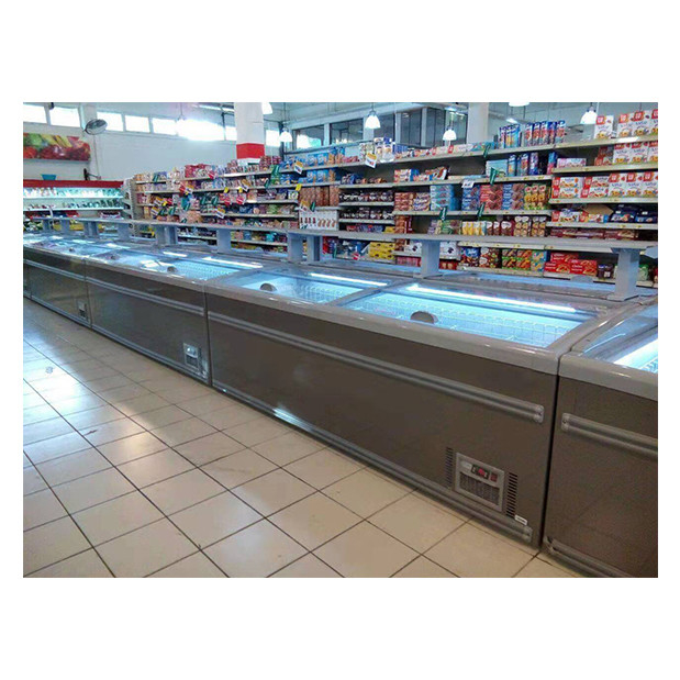 Dernière porte coulissante à basse température boulettes de viande congelées stockage alimentaire affichage île armoire congélateur