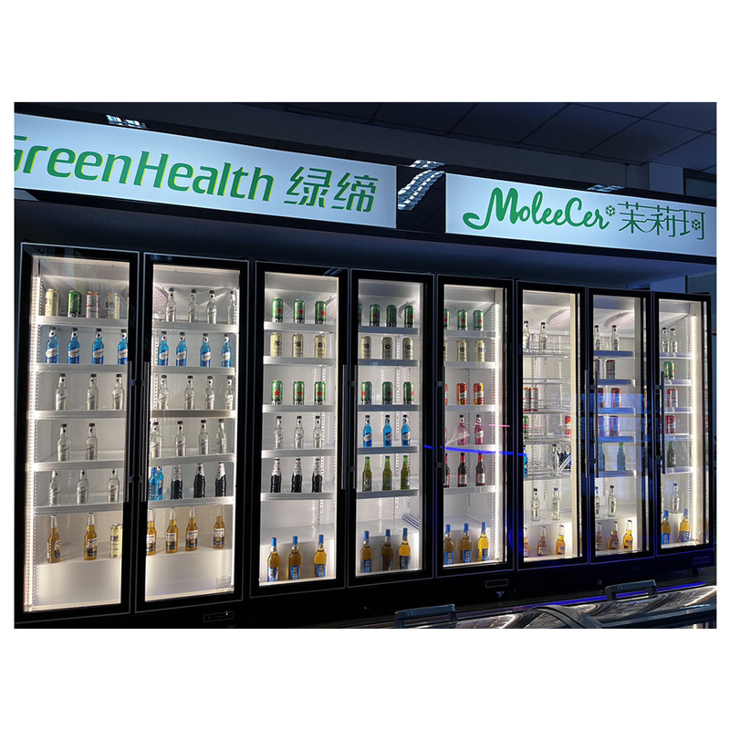 Supermarché Commercial Deux portes vitrées Multiples lumières LED réglables Display de boissons congélateur