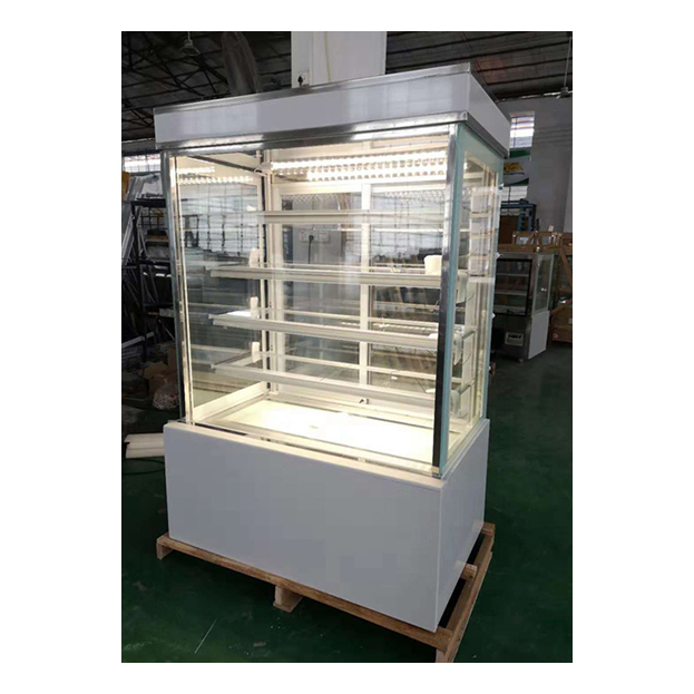 Présentoir réfrigéré à gâteaux en verre inoxydable à angle droit blanc/noir, étagères multi-niveaux, congélateur