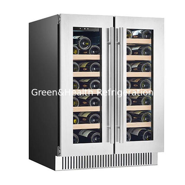 Certificat ETL 68 Bouteilles Deux portes en verre Deux zones de température indépendantes Étagères en bois de chêne Réservoir de vin rouge réfrigérateur congélateur