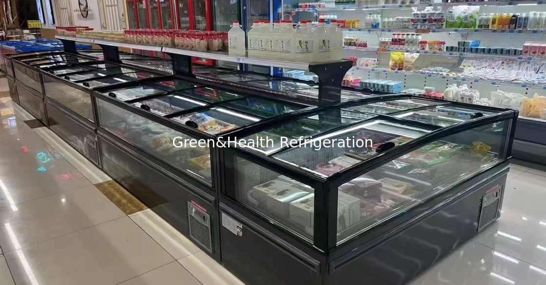 -22 degrés Froid de la viande de poisson affichage marchand Plug-In île congélateur pour le supermarché