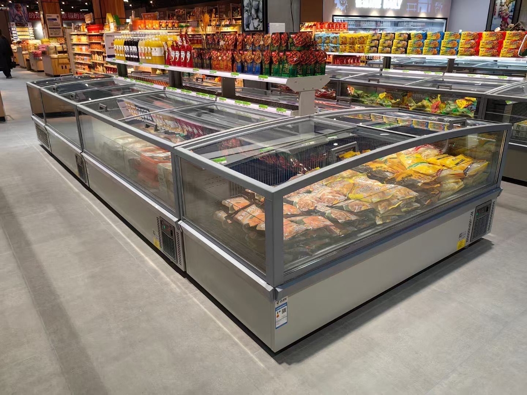 Supermarket Island Freezer Frost-Free Deep Freezer For Meat With LED Light
