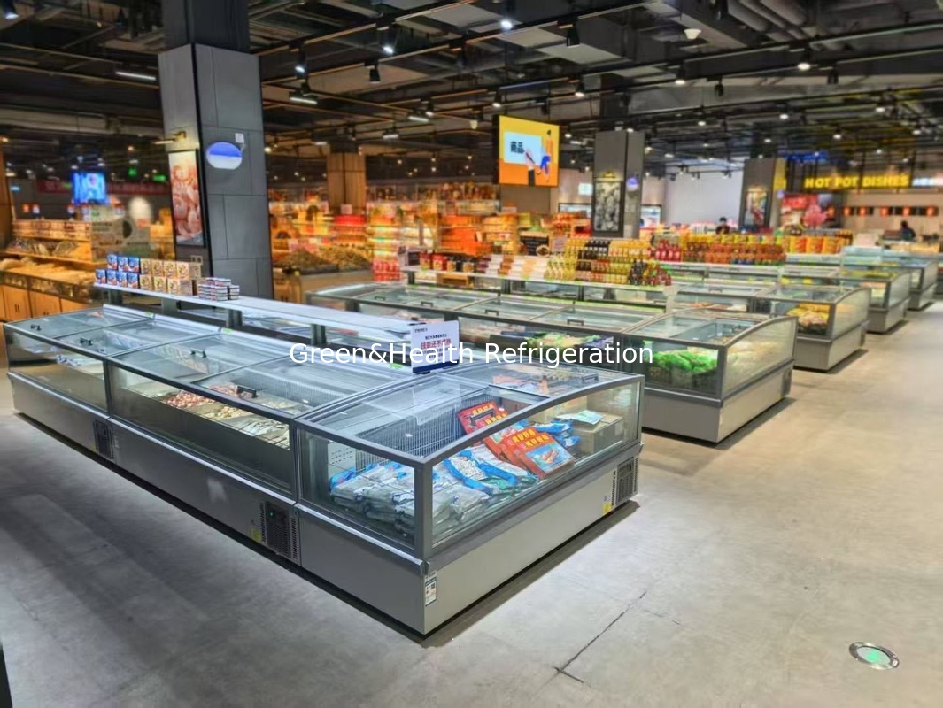 Congélateur îlot commercial à refroidissement direct à haute efficacité | Congélateur d'exposition de supermarché à dégivrage automatique avec éclairage LED