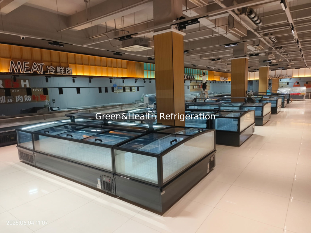 Supermarché congélateur d'île congélateur en verre panoramique congélateur auto-dégivrage congélateur d'île avec éclairage LED