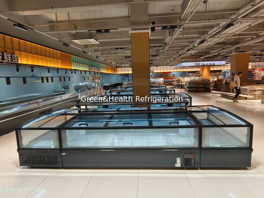 Supermarché congélateur d'île congélateur en verre panoramique congélateur auto-dégivrage congélateur d'île avec éclairage LED