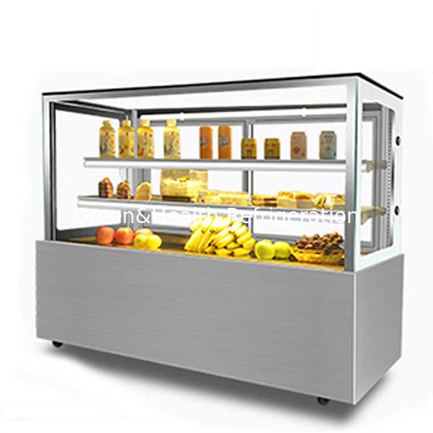 Vente directe d'usine Angle droit en acier inoxydable Matériau en verre Réfrigérateur d'exposition de gâteaux Congélateur