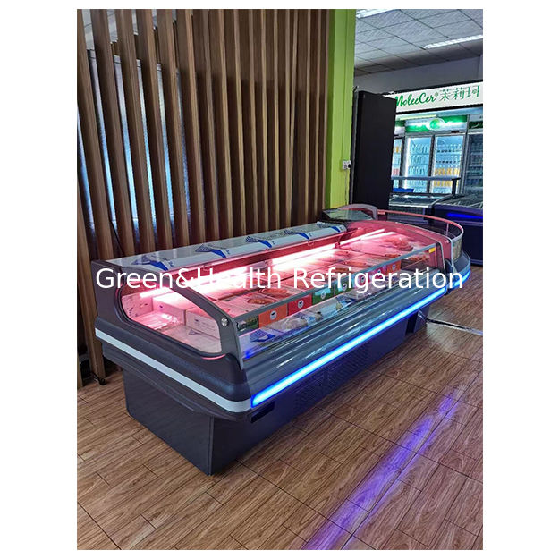 Les supermarchés commerciaux horizontaux utilisent des réfrigérateurs de stockage de viande fraîche de style européen élégant