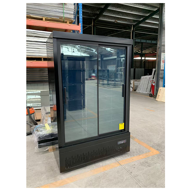 Réfrigérateur présentoir congélateur réfrigérateur à portes vitrées multiples de type Push Pull, commercial pour supermarché, avec fond noir