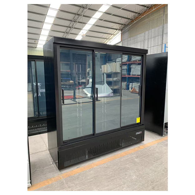 Réfrigérateur présentoir congélateur réfrigérateur à portes vitrées multiples de type Push Pull, commercial pour supermarché, avec fond noir