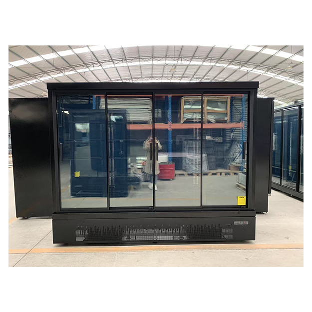 Réfrigérateur présentoir congélateur réfrigérateur à portes vitrées multiples de type Push Pull, commercial pour supermarché, avec fond noir