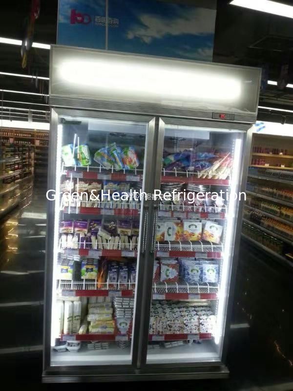 Chaîne de magasins étagère réglable 2 porte de verre congélateur pour les aliments surgelés avec ventilateur de refroidissement