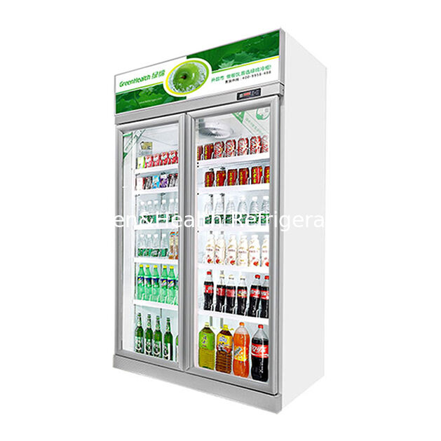 Congélateur vitrine à boissons argenté à double porte avec onduleur, unité supérieure, dégivrage automatique et volume de 457L