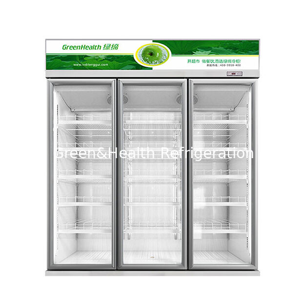 Congélateur vitrine à boissons argenté à double porte avec onduleur, unité supérieure, dégivrage automatique et volume de 457L