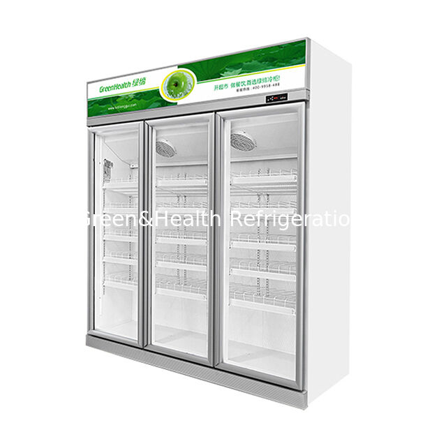 Congélateur vitrine à boissons argenté à double porte avec onduleur, unité supérieure, dégivrage automatique et volume de 457L