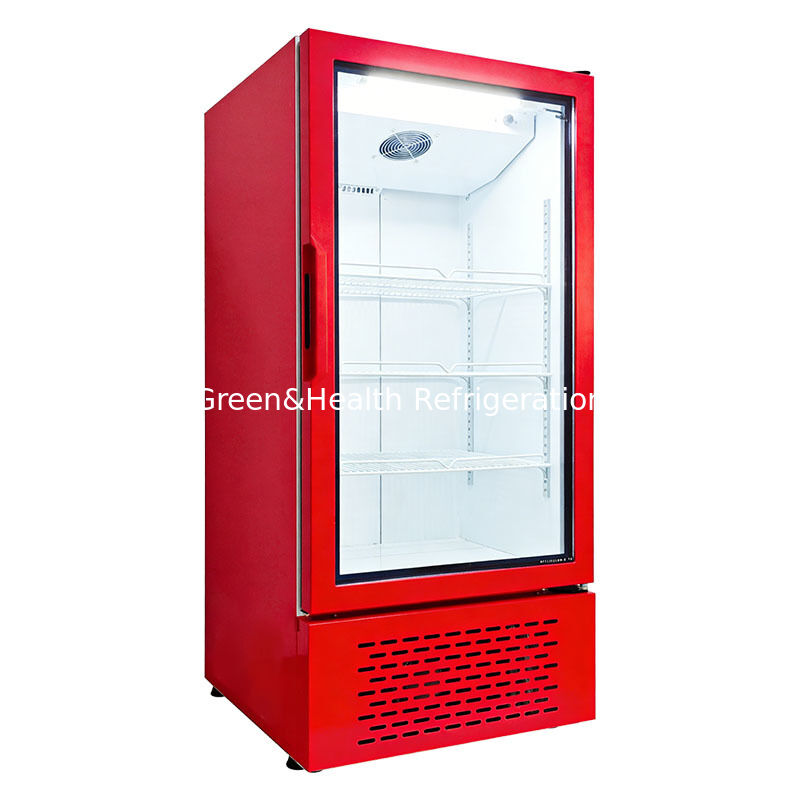 Réfrigérateur à boisson vertical à porte vitrée simple, refroidi par ventilateur, pour supermarchés et supérettes
