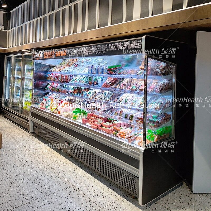 Réfrigérateur vitrine ouvert 5 étagères avec groupe logé et construction en acier inoxydable pour supermarchés