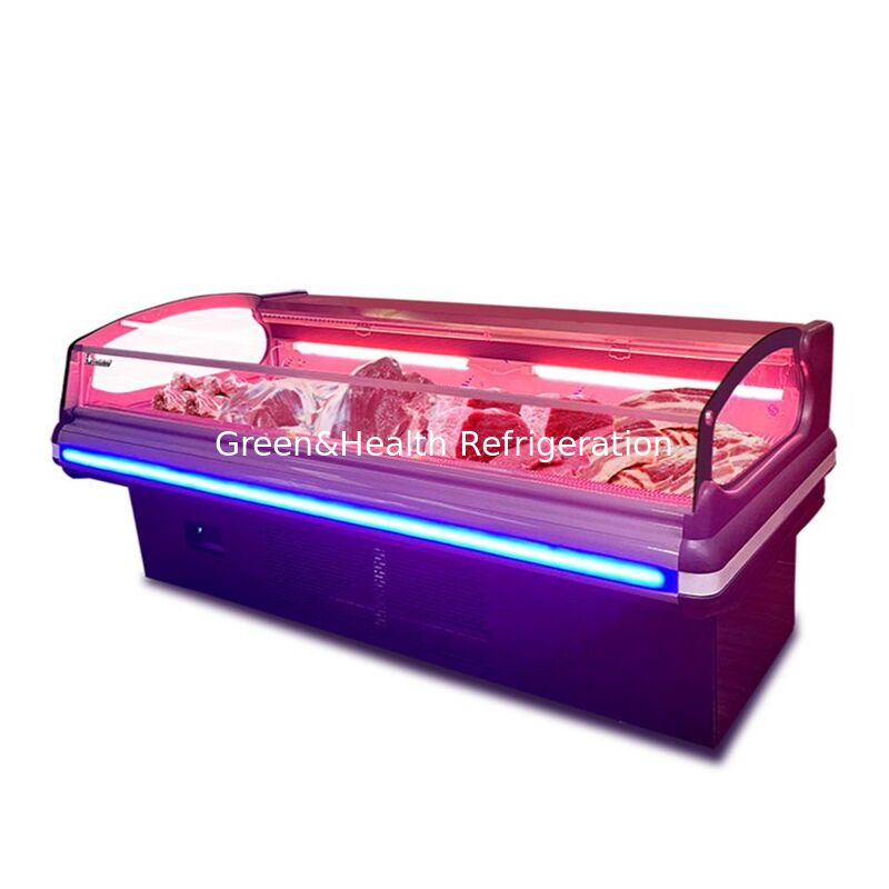 Congélateur d'exposition de viande en acier inoxydable avec éclairage intérieur à LED et système de dégivrage automatique pour supermarchés