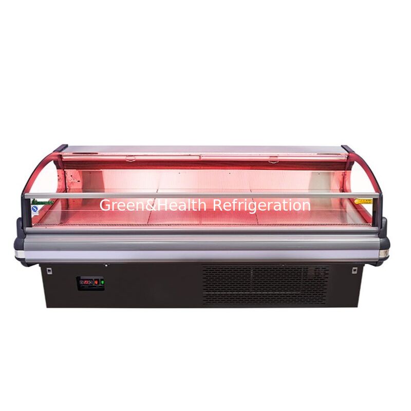 Congélateur d'exposition de viande en acier inoxydable avec éclairage intérieur à LED et système de dégivrage automatique pour supermarchés