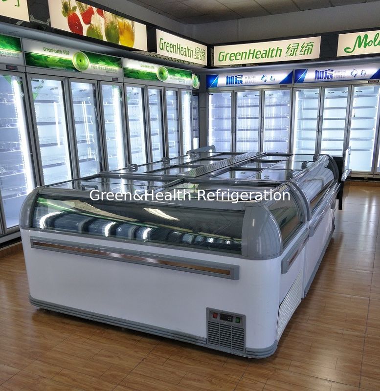 1Congélateur commercial à écran d'île de.9m avec lumière LED et réfrigérant R404a 2100x890x890mm Congélateur à coffre