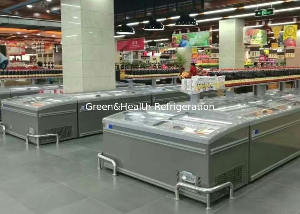 Congélateur d'île combiné par supermarché de porte coulissante pour la viande