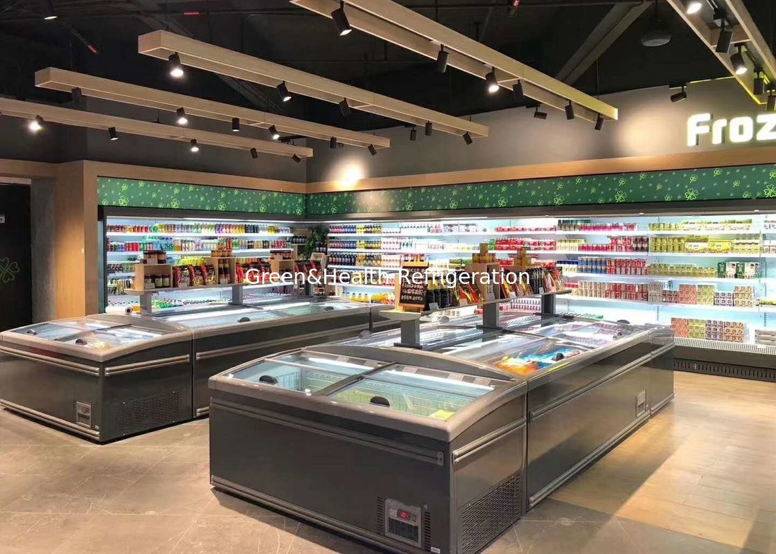 Congélateur d'île combiné par supermarché de porte coulissante pour la viande