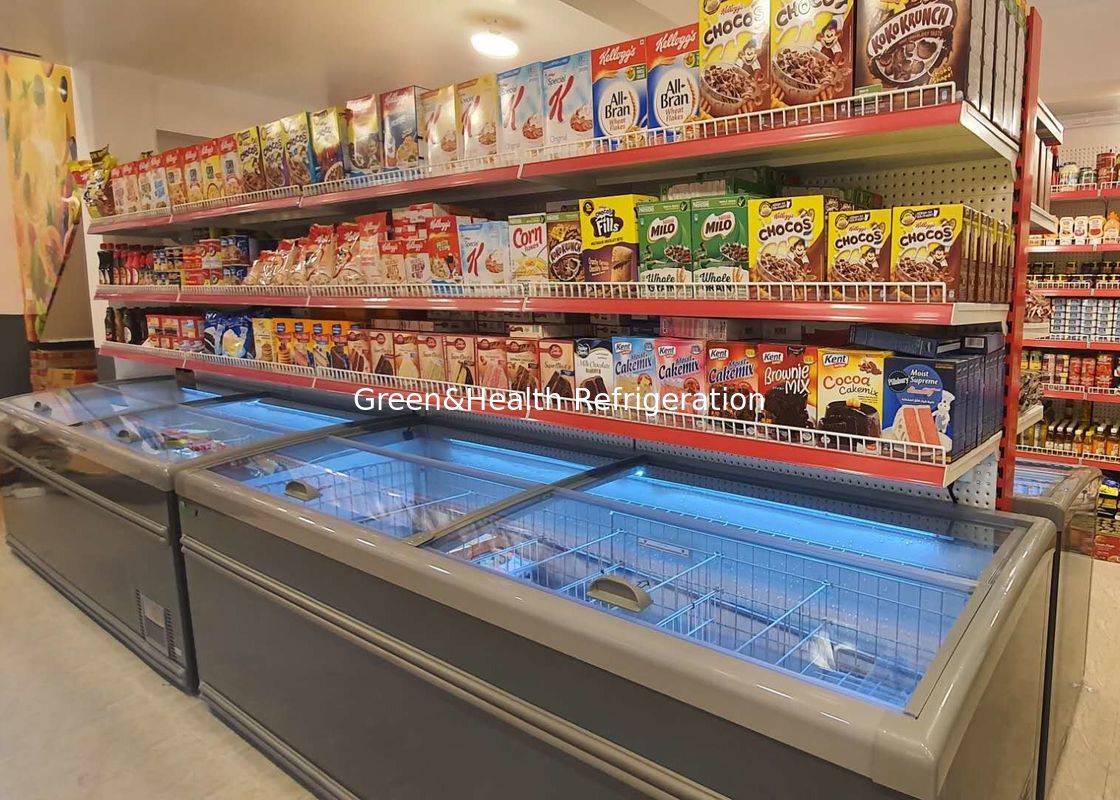 Congélateur d'île combiné par supermarché de porte coulissante pour la viande