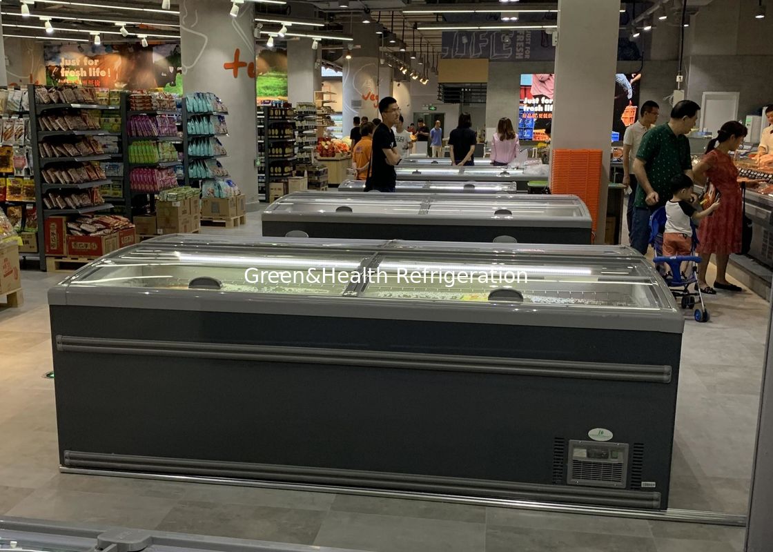Congélateur d'île combiné par supermarché de porte coulissante pour la viande